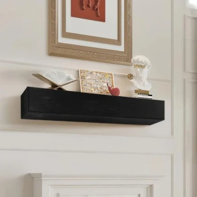 Image of VEVOR Fireplace Mantel, 48&quot; x 8&quot; 5&quot;, 50 lbs Weight Capacity, Natural Wood Mantel for Over Fireplace, Wall Mounted Floating Farmhouse Shelf, Handcrafted Decor, Espresso