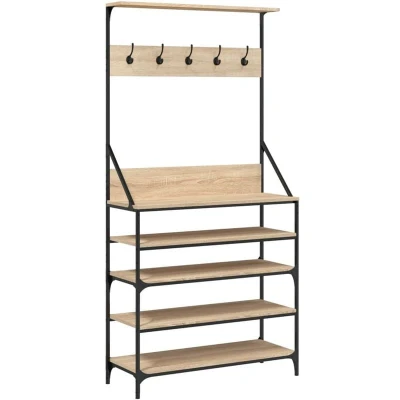 Image of vidaXL Clothes Rack with Shoe Storage Sonoma Oak 90x34x184 cm