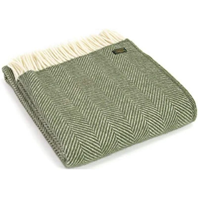 Image of Tweedmill Textiles Fishbone KNEE RUG Throw Blanket 100% Pure New Wool BRITISH MADE OLIVE