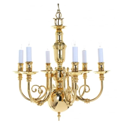 Image of Beveren Polished Brass 6 Arm Chandelier