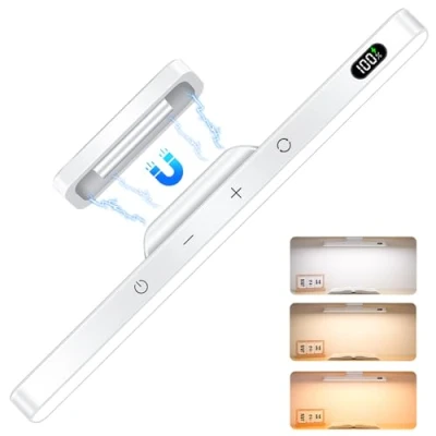 Image of Ferswe 5W Dimmable Under Cabinet Kitchen Lights,Wardrobe Lights Adjustable 3 Colors,120 LED Stick On Mirror Lights,2500mAh Rechargeable Battery Display for Cupboard,Closet,Makeup,Bedroom,Wall