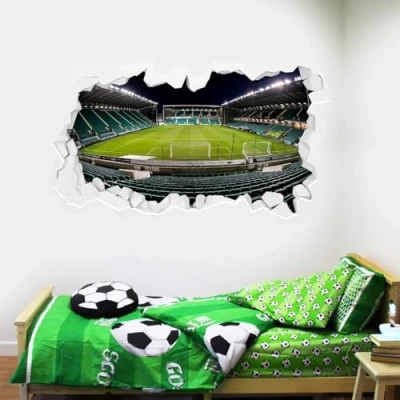 Image of Hibernian F.C. Easter Road Stadium Broken Wall Sticker Night Time + Crest Decal Set Vinyl Art Mural (90cm Width x 45cm Height)