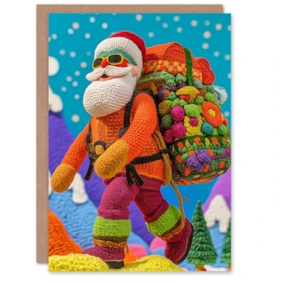 Image of Wee Blue Coo Greeting Card Colourful Crochet Amigurumi Style Santa Claus Blank For Him Or Her Art Xmas Christmas