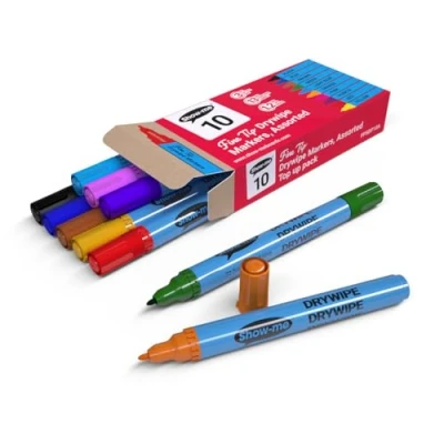 Image of Show Me Whiteboard Pens, Marker Pens For Whiteboard, Long Lasting Markers With Easy Fit Lids, Comfortable &amp; Safe Dry Wipe Anti Splay Nibs Fine, 10PK