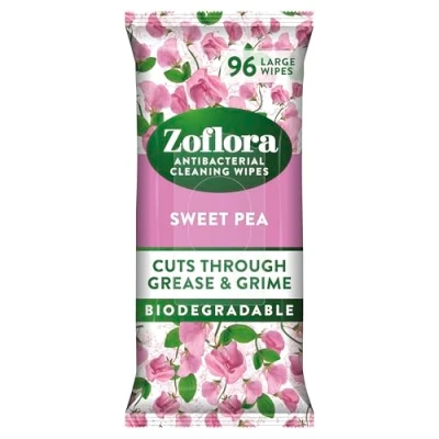 Image of Zoflora Sweet Pea Multipurpose Disinfectant Liquid (500ml), Large Wipes (96pk) and Cleaner Spray (800ml) Multipack