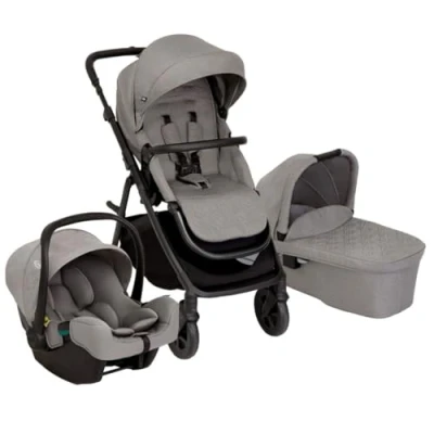 Image of Graco Near2Me DLX Stylish Trio including raincover, carrycot and car seat Suitable from birth to approx. 4 years (22kg). 3 x Slide2Me height adjustments, Ash fashion