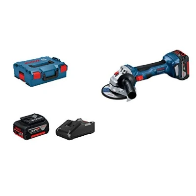 Image of Bosch Professional 06019H9070 18V System Gws 18 V 7 Angle Grinder, Protect Guard, Aux Handle, Mount Flange, Clamping Nut, Blue