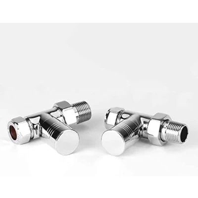 Image of Durham Chrome Straight Round Head Towel Rail Valve 1/2 15mm Radiator Heater