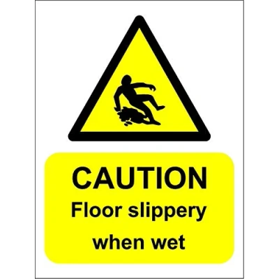 Image of Caution Floor slippery when wet safety sign Self adhesive sticker 300mm x 200mm