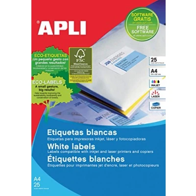 Image of APLI Labels White Name Tags 210 x 297 mm 25 Sheets A4