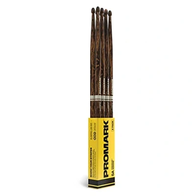 Image of ProMark Drum Sticks Rebound 5A Drumsticks FireGrain For Playing Harder, Longer No Excess Vibration Lacquer Finish, Acorn Tip, Hickory Wood Set of 4 Pairs