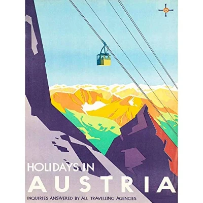 Image of Wee Blue Coo Travel Tourism Austria Winter Sport Ski Lift Mountain View Alpine Snow Peak Art Print Poster Decor 12X16 Inch