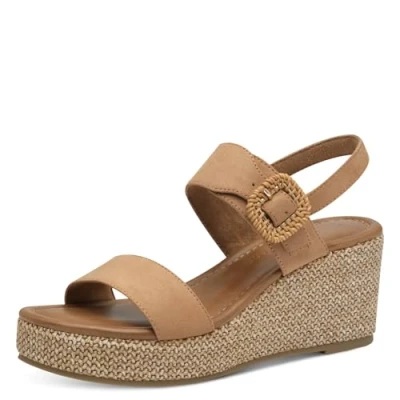 Image of Marco Tozzi Wedge sandals, Women&#039;s, Size: 8, Nougat Textile