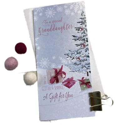 Image of White Cotton Cards GRANDDAUGHTER CHRISTMAS MONEY WALLET PINK TREE (WBW52)