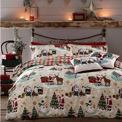 Image of furn. Jolly Santa Double Duvet Cover Set, Cotton, Polyester, Multi