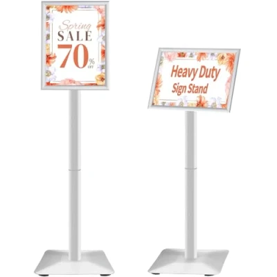 Image of VAIIGO Heavy Duty Sign Holder Poster Stand, Adjustable Menu Display Stand Floor Standing with Cast Iron Base for Poster, Menu, Ads, Sales, Notice, Signage (A4, Silver)