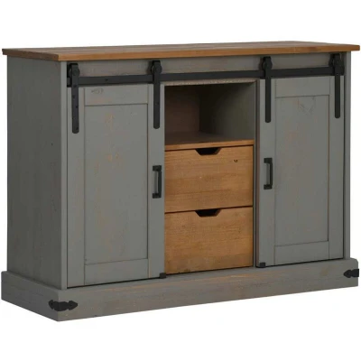 Image of vidaXL Sideboard HALDEN 2 Sliding Doors Grey 112x40x80 cm Solid Wood