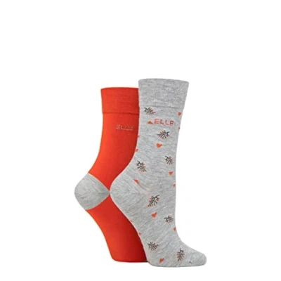 Image of Elle Ladies Bamboo Patterned and Plain Socks Pack of 2 Rust 4 8