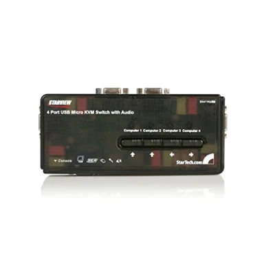 Image of StarTech.com 4 Port Black USB KVM Switch Kit with Cables and Audio desktop VGA (SV411KUSB)