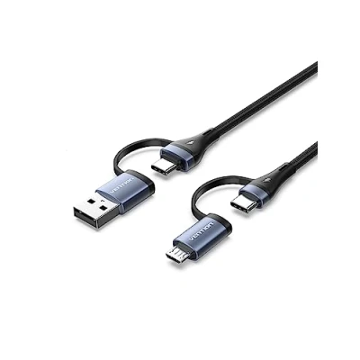 Image of VENTION USB C to Micro USB/USB Cable 1.5M 100W Max, Nylon Braided Multi Charger for iPhone 15 Pro, MacBook iPad, Kindle, Xbox, Pixel, Switch