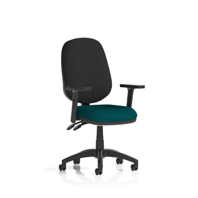 Image of Eclipse Plus II Lever Task Operator Chair Black Back Bespoke Seat with Height Adjustable Arms In Maringa Teal