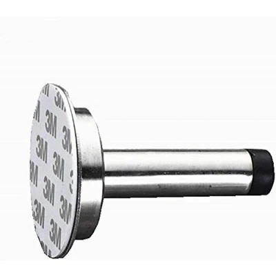 Image of 2 PCs Adhesive Mounted Door Stop Protect Furniture &amp; Walls from Slamming Doors No Screw Stainless Steel Stoppers with Sound Dampening Bumper Top