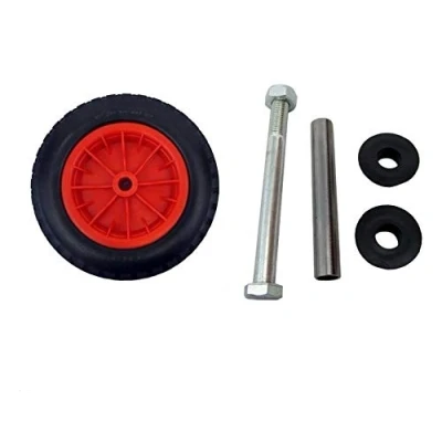 Image of KetoPlastics PU 14&quot; Puncture Proof Solid Industrial Wheelbarrow Wheel Tyre 3.5 8 Light Weight RED + 160MM AXLE SET