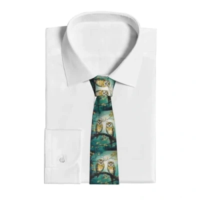 Image of Dwrepo Men&#039;s Neckties Couple Owl Perch Tree Print Tie Novelty Neck Ties Fashion Silk Formal Business Necktie, Black, One size