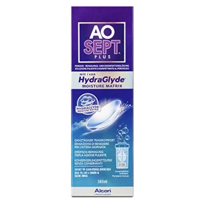 Image of Aosept Plus mit Hydraglyde contact lens care solution, single bottle, 360 ml