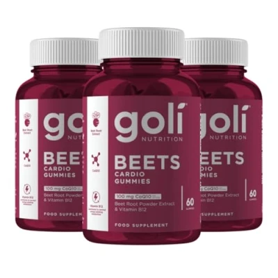 Image of Goli Nutritional Supplement, Beets Cardio Gummy, 180 Count (3 Pack of 60), 100mg CoQ10 &amp; Beet Root Extract Gluten Free, Vegan, Non GMO, and Gelatin Free. Nature&#039;s Great Superfood