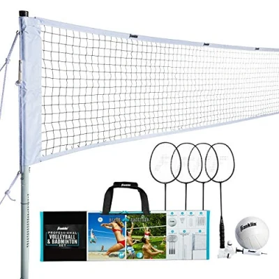 Image of Franklin Sports Volleyball &amp; Badminton Combo Set Portable Backyard Net Volleyball, Rackets Birdie Included Pro
