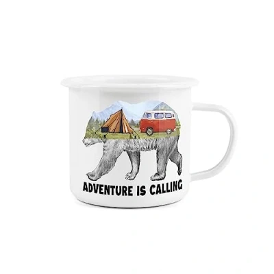Image of Enamel Camping Adventure Mug is Calling Novelty Durable Hot Drinks Outdoor Cup for Travel Picnics Home Hiking