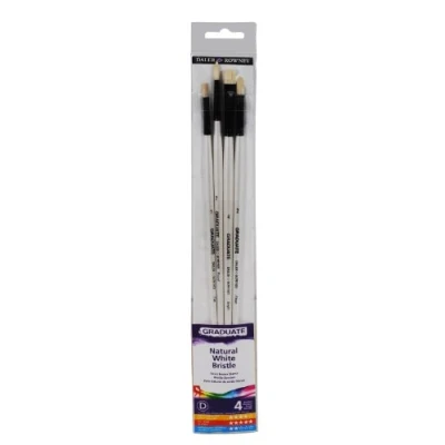 Image of Daler Rowney Graduate Oil Brush, Natural Hog Bristle, Long Handle, Round, Flat, Bright and Filbert, , Wallet Set, 4 Assorted Brushes