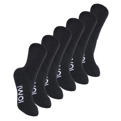 Image of IOMI Childrens Unisex 6 Pair Multipack Kids Cotton Diabetic Socks with Gentle Grip Black Size 12 13Y