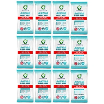 Image of GreenShield Anti Viral Handy Wipes 15&#039;s Kills 99.9% of Bacteria (12 Pack)