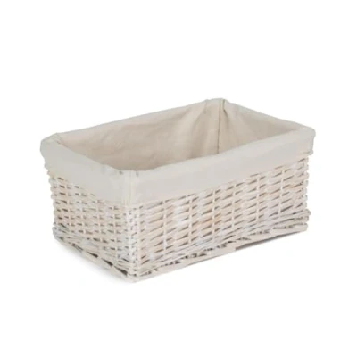 Image of White Wash Wicker Storage Basket with Lining Medium