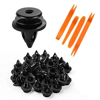 Image of URAQT Auto Body Fastener, 50 Pcs Universal Car Rivet Clip Kit, Black Bumper Fasteners Interior Trim Panel Retainers with Removal Tool, Suitable for Bumpers/Fenders/Inner Doors