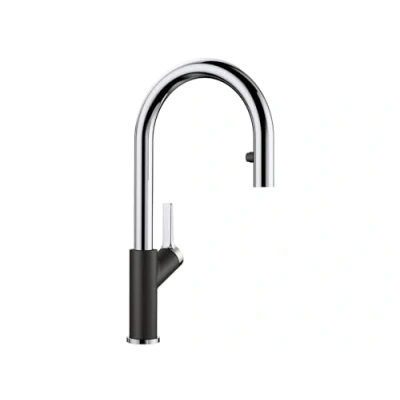 Image of Blanco 526172 Carena S Vario Kitchen Sink tap with a Pull Out spout black/chrome 526172, Silgranite Black/Chrome, umstellbarer Brausestrahl