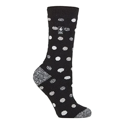 Image of HEAT HOLDERS Lite Womens Insulated Thermal Socks Multiple Designs Including Argyle Stripes Hearts Stars Warm for Winter (4 7, Black/White (Malaga))