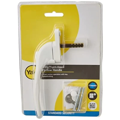 Image of Yale P YWHLCK40R WH Offset Window Handle, fits Right Handed windows, 40mm spindle, Lockable, Visi Packed, suitable for PVCu White Finish
