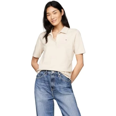 Image of Tommy Hilfiger Women&#039;s Regular Fit Short Sleeve Polo Shirt, Beige (Classic Beige), XS