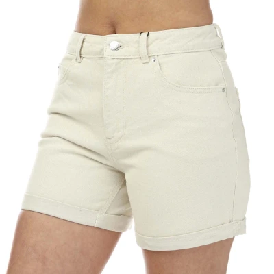 Image of Vero Moda Womenss Zuri High Rise Loose Denim Shorts in Ecru Cotton Size 6 UK