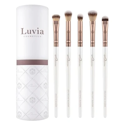 Image of Luvia Eye Brush Set, Essential 5 Eyeshadow Makeup Perfect Blending &amp; Application, Vegan Set Pearl/Coffee