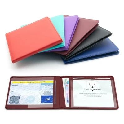 Image of CKB LTD Burgundy Disabled Badge Holder Wallet for Car Blue Soft PU Leather Protector Disability Parking Permit Protective Cover (Burgundy)