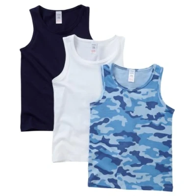 Image of Just Essentials Boys Back to School 3 Pack Cotton Vests UK Seller Blue Camo 5/6 Years