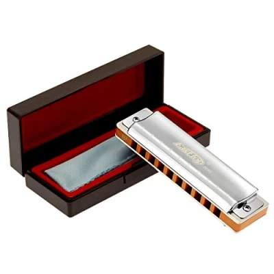 Image of East top 10 Holes Professional Diatonic Blues Harmonica Key of Bb with Silver Cover, Probgrade Harmonicas For Adults, Player and Students