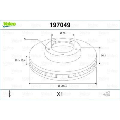 Image of 34216764651, 34216855007, 6764651, 6855007 Brake disc VALEO 197049 Rear Axle 300mm 20mm 5 Hole Vented BMW: 3 Coupe, Saloon, Touring