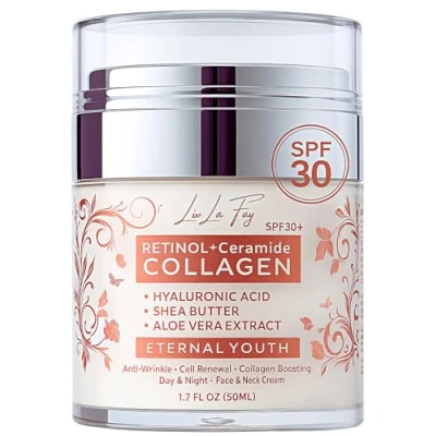 Image of Retinol Face Cream SPF30 with Collagen, Hyaluronic Acid, Ceramide &amp; Vitamins A+E Anti Aging Day Night Wrinkle Reduction