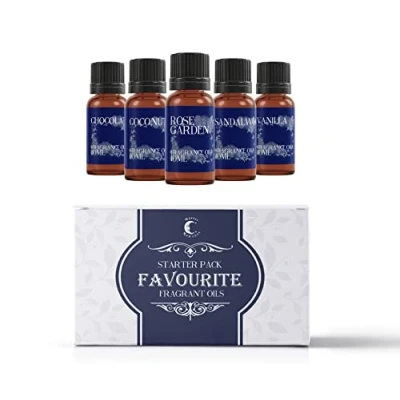 Image of Mystic Moments Favourite Fragrance Oil Gift Starter Pack 5x10ml Chocolate, Coconut, Rose Garden, Sandalwood, Vanilla Perfect as a