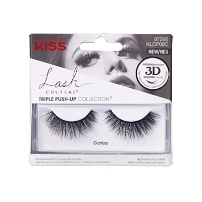 Image of KISS Lash Couture Triple Push Up Collection 1 Pair of False Lashes, Garters, 3D Volume Eyelashes, Cruelty Free, Reusable includes Glue